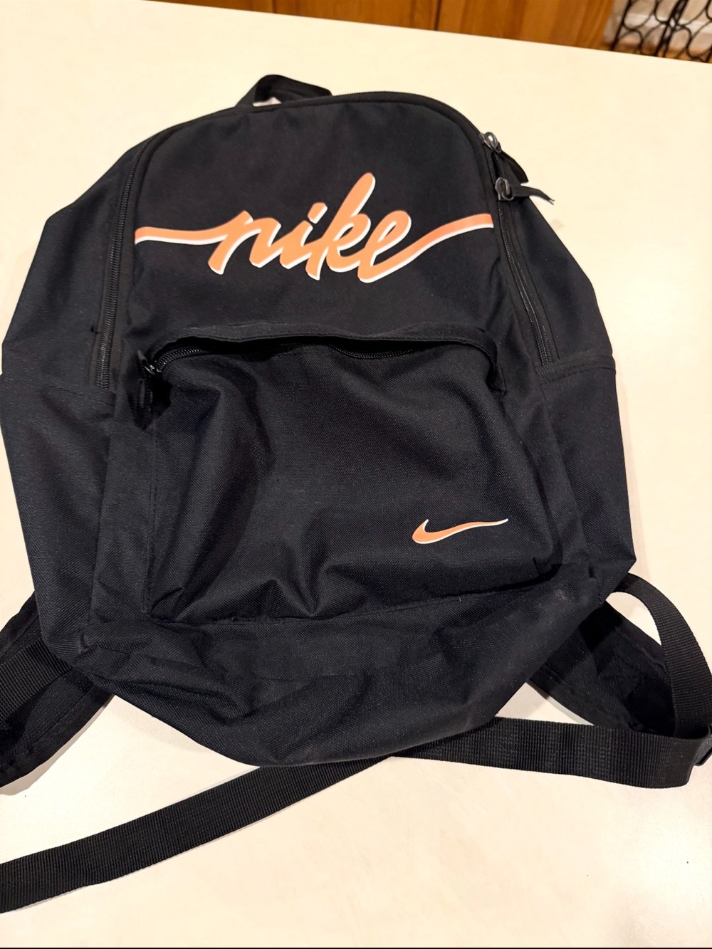 Nike Black Backpack with Coral Script Logo